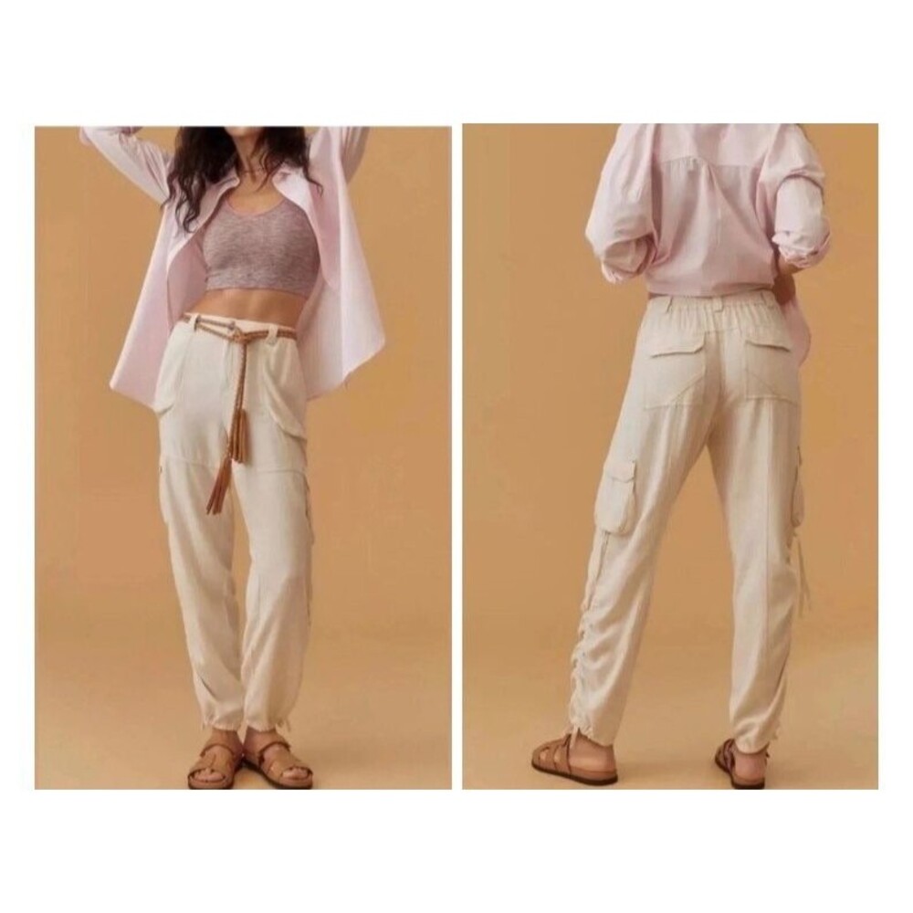 By Anthropologie Relaxed Linen Blend Cargo Utility Pants w Cinched Leg  Size M